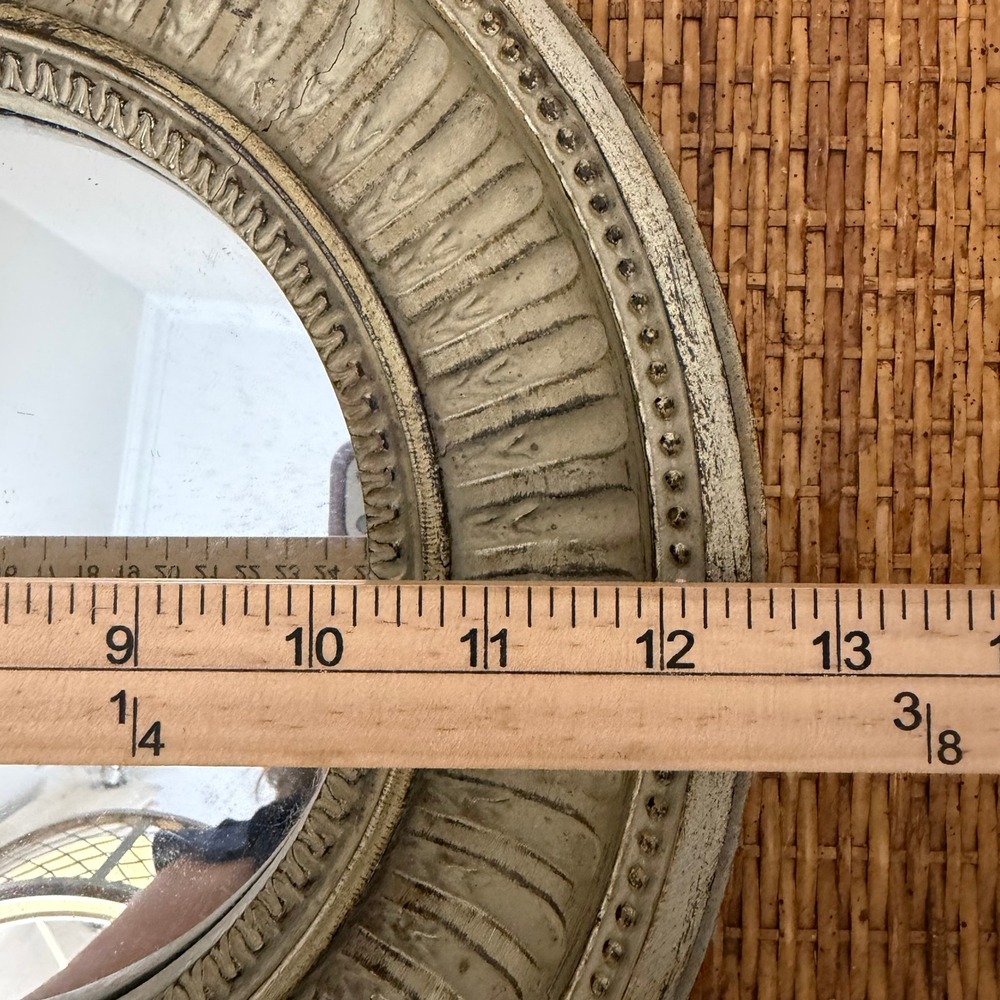 Vintage Sunburst Wall Mirror Cream Gold Ribbed Beaded Round Made in Mexico - Picture 12 of 13